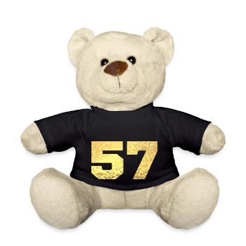 Number 57 Gold Glitter - 57th Anniversary - Teddy Bear - black - Front
