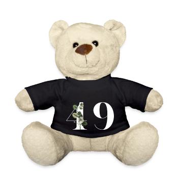 Nummer 49 Grüne Blumen - 49. Blumengeburtstag - Teddy - Schwarz - Vorne