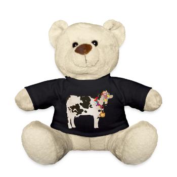 decorated cow with cowbell and floral decorations - Teddy Bear - black - Front