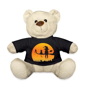 Cat Witch Owl Vintage Cemetery Halloween - Teddy Bear - black - Front