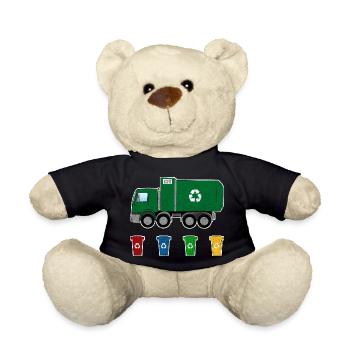 Müllwagen Müllabfuhr Recycling Tonnen I Geschenk - Teddy - Schwarz - Vorne