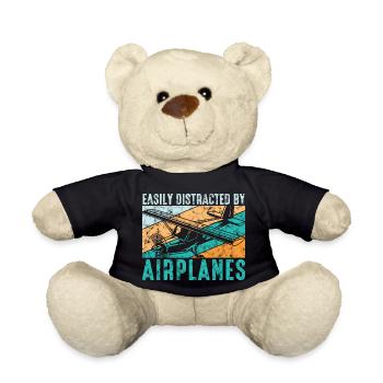 Easily Distracted By Airplanes Aviation Pilot - Teddy Bear - black - Front