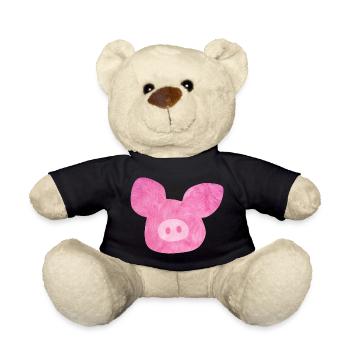 Pig Head Fur Good Luck Pink Farm Organic Nature - Teddy Bear - black - Front