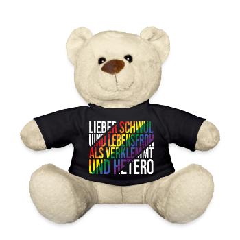 Lieber Schwul Und Lebensfroh - Lustiger Gay Spruch - Teddy - Schwarz - Vorne