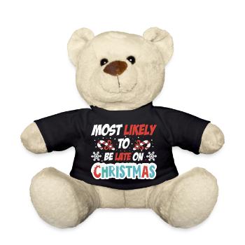 Most Likely To be Late on Christmas Cold Pajamas - Teddy Bear - black - Front
