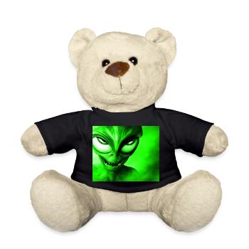 Alien with Sharp Teeth Design - Green - Teddy Bear - black - Front