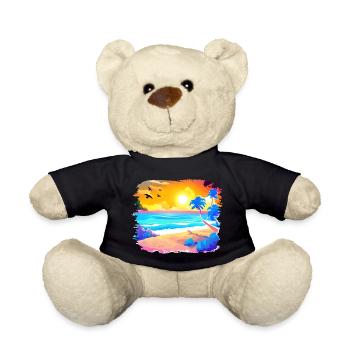 Summer Sunset Beach Watercolor - Teddy Bear - black - Front