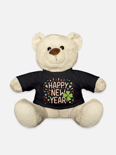 Neujahrsfreude mit Shamrock - Teddy - Schwarz