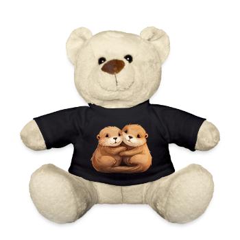 Otter Love Hugging Holding Hands Cuddling - Teddy Bear - black - Front