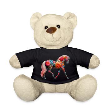 Pferd mit Blumen geschmückt - Teddy - Schwarz - Vorne