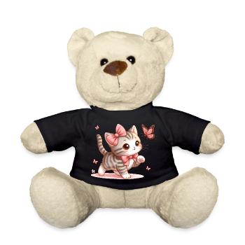 Cat with butterfly - Teddy Bear - black - Front
