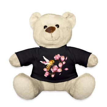 flying bee with magnolias hand drawn - Teddy Bear - black - Front