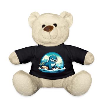 Robbe auf Felsen - Teddy - Schwarz - Vorne