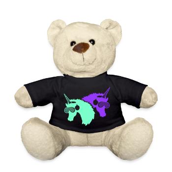 2 Coole DJ Einhörner Zwei Team Party Club Musik - Teddy - Schwarz - Vorne