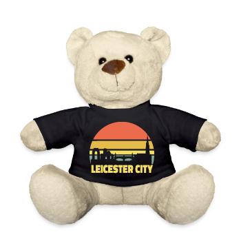 Leicester City Retro Skyline Silhouette - Teddy Bear - black - Front