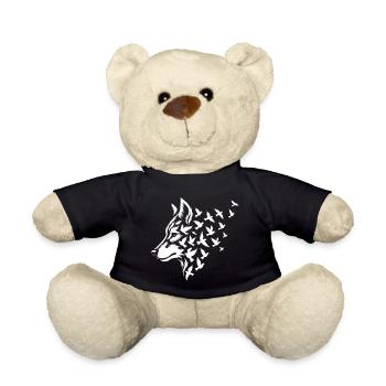 Stylized wolf with flying birds - Teddy Bear - black - Front