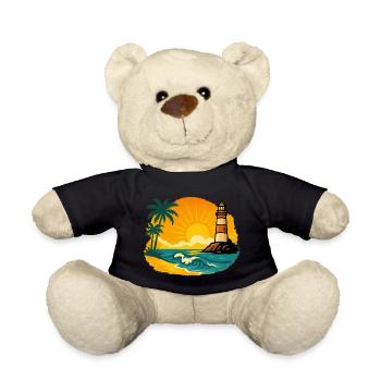 Sunset with lighthouse on tropical beach - Teddy Bear - black - Front