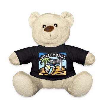 Volleyball illustration with beach volleyball palm tree - Teddy Bear - black - Front