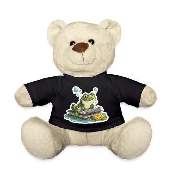 Frog Reading Pond Librarian Humor Reading - Teddy Bear - black - Front