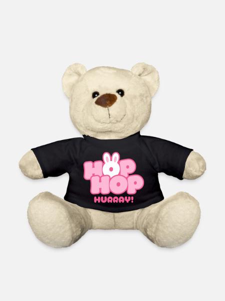 Hop Hop Hurray | Süßes Hasen Spruch Motiv - Teddy - Schwarz