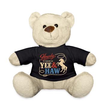 Lustiges Pronomen Yee Haw T-shirt Cowboy Humor - Teddy - Schwarz - Vorne