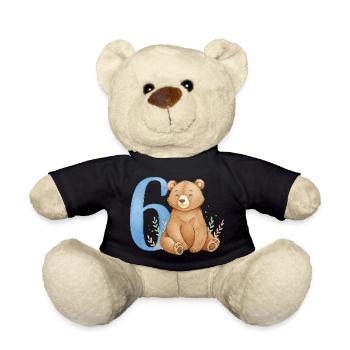 Watercolor Bear with Number 6 - Teddy Bear - black - Front