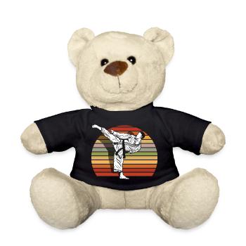 Retro Karate Kämpfer Kampfsport Kick Vintage - Teddy - Schwarz - Vorne