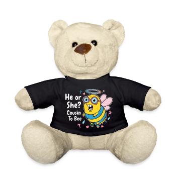 Gender Reveal Baby Shower He Or She Cousin To Bee - Teddy Bear - black - Front