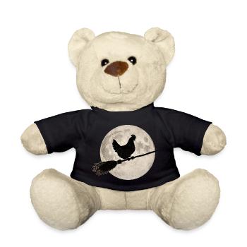 Chicken Witch's Broom Full Moon T-Shirt Halloween - Teddy Bear - black - Front