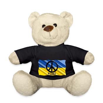 PEACE SIGN - on Ukrainian flag - Teddy Bear - black - Front