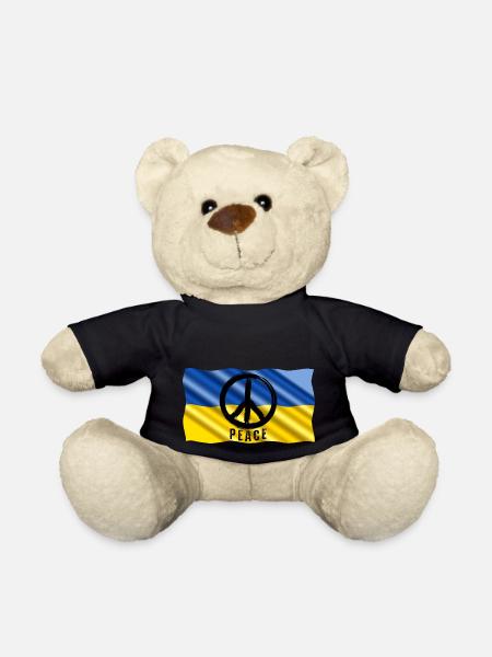 PEACEZEICHEN - auf ukrainischer Flagge Fahne - Teddy - Schwarz