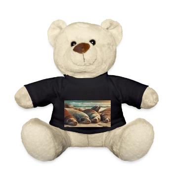 Cute animals chilling – sea lion sleeping beach - Teddy Bear - black - Front