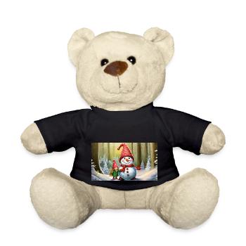 mignons petits gnomes vie quotidienne construction bonhomme de neige - Nounours - noir - Devant