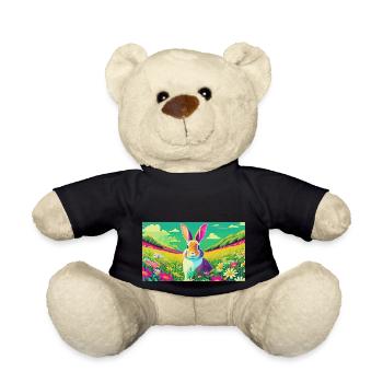 Süßes Häschen auf bunter Blumenwiese - Teddy - Schwarz - Vorne