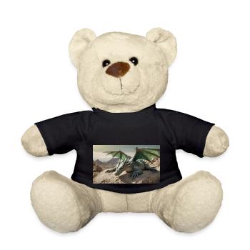 A realistic majestical green dragon is laying - Teddy Bear - black - Front