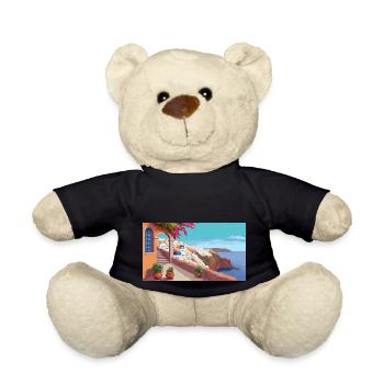 Oia, Santorini, Greece - Pixel Art - Teddy Bear - black - Front
