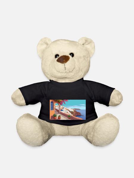 Oia, Santorini, Griechenland - Pixel Art - Teddy - Schwarz