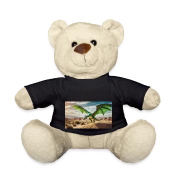 A realistic majestical green dragon is flying - Teddy Bear - black - Front