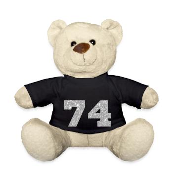 74 Silber Glitter - 74 Geburtstag - Teddy - Schwarz - Vorne