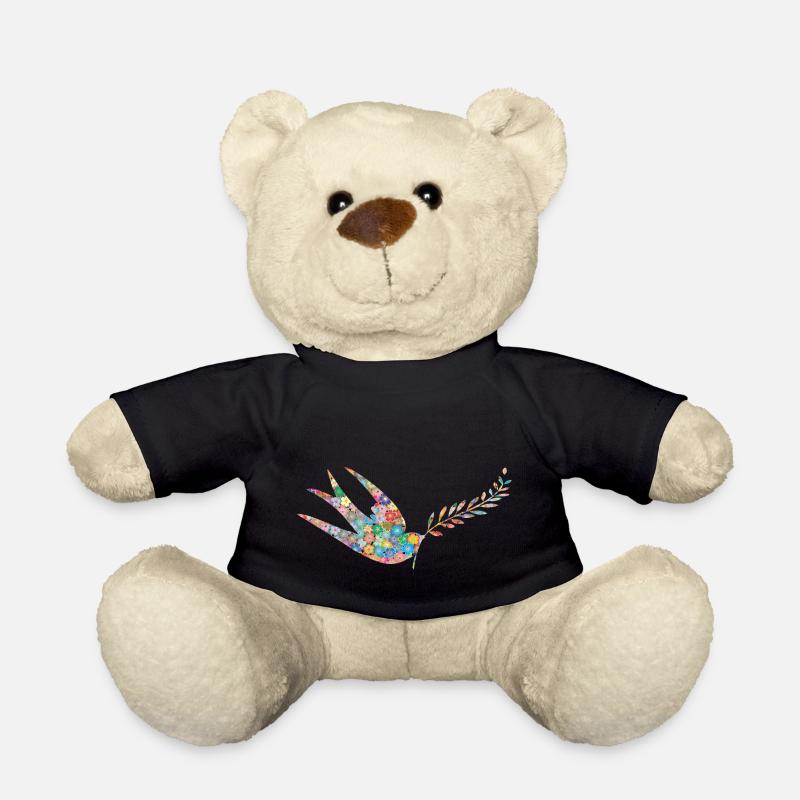 Peace dove hippie flower power - Teddy Bear - black
