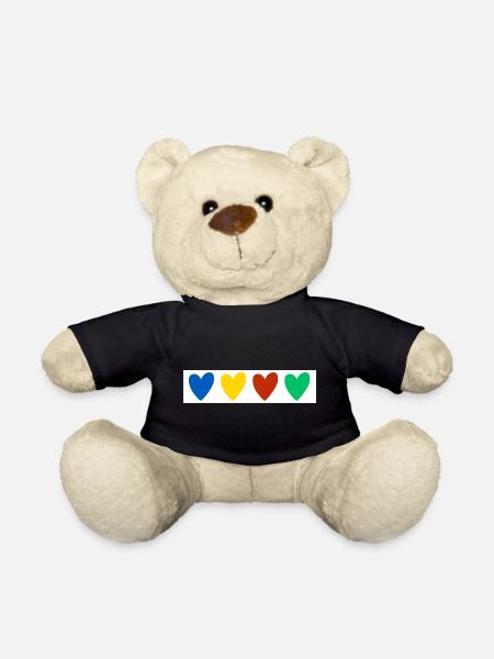 4 herzen - blau gelb rot grün - Teddy - Schwarz