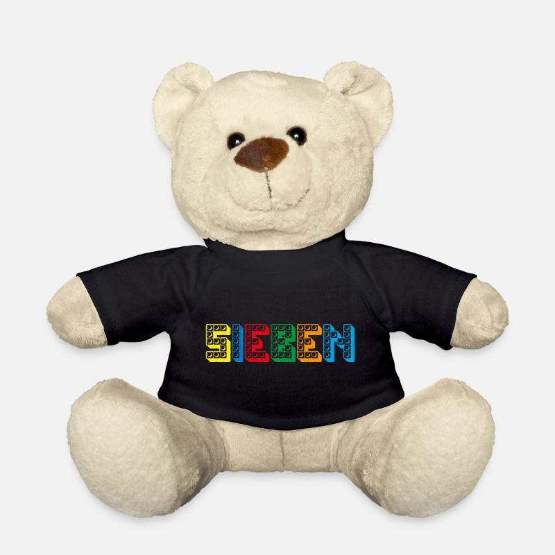 Kinder 7 Jahre Bausteine 7. Geburtstag - Teddy - Schwarz