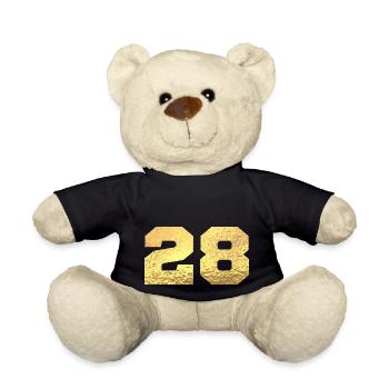 Number 28 Gold Glitter - 28th Anniversary - Teddy Bear - black - Front