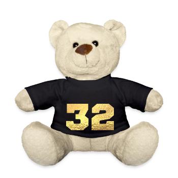 Number 32 Gold Glitter - 32nd Anniversary - Teddy Bear - black - Front