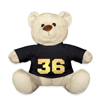 Number 36 Gold Glitter - 36th Anniversary - Teddy Bear - black - Front