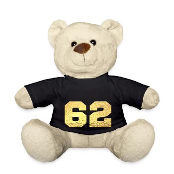 Number 62 Gold Glitter - 62nd Anniversary - Teddy Bear - black - Front