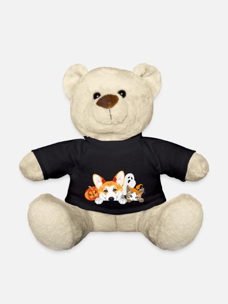 Spähender Corgi und Katze mit Halloween-Accessoires - Teddy - Schwarz