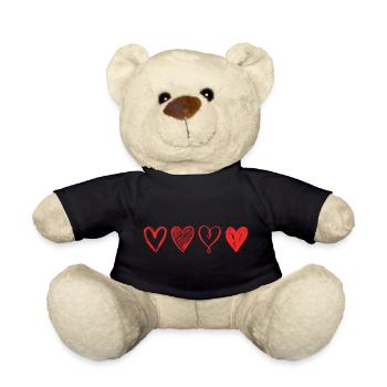 Sketched Red Hearts – Minimalist Design - Teddy Bear - black - Front