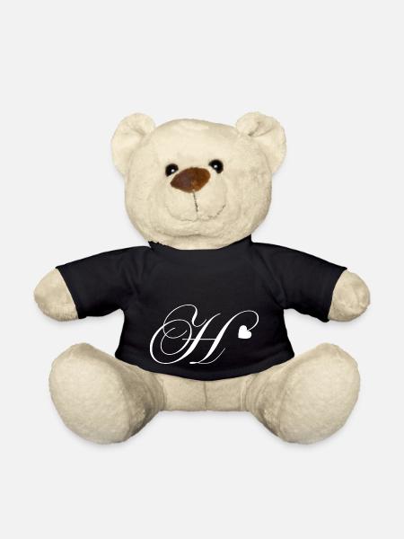 Lettre h calligraphie cœur - Nounours - noir