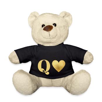 Buchstabe q goldenes Herz - Teddy - Schwarz - Vorne